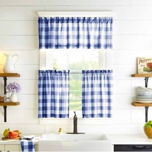 NEW Elrene Farmhouse Blue Check Valance